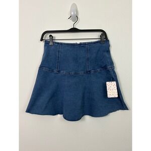Free People We The Free Blue Denim Mini Skirt Raw Hem High Rise Size 4 NEW